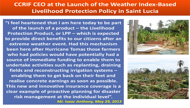 CCRIF CEO at the Launch of the Weather Index-Based Livelihood Protection Policy 