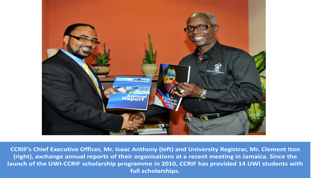 CCRIF CEO and UWI Registrar exchange annual reports of their organisations