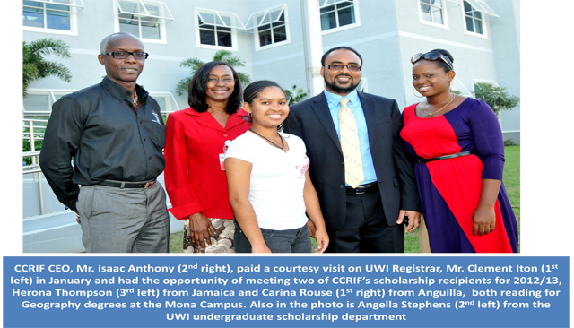 CCRIF CEO meet two of CCRIF’s scholarship recipients for 2012/13