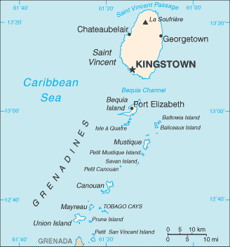 Map of St. Vincent & the Grenadines