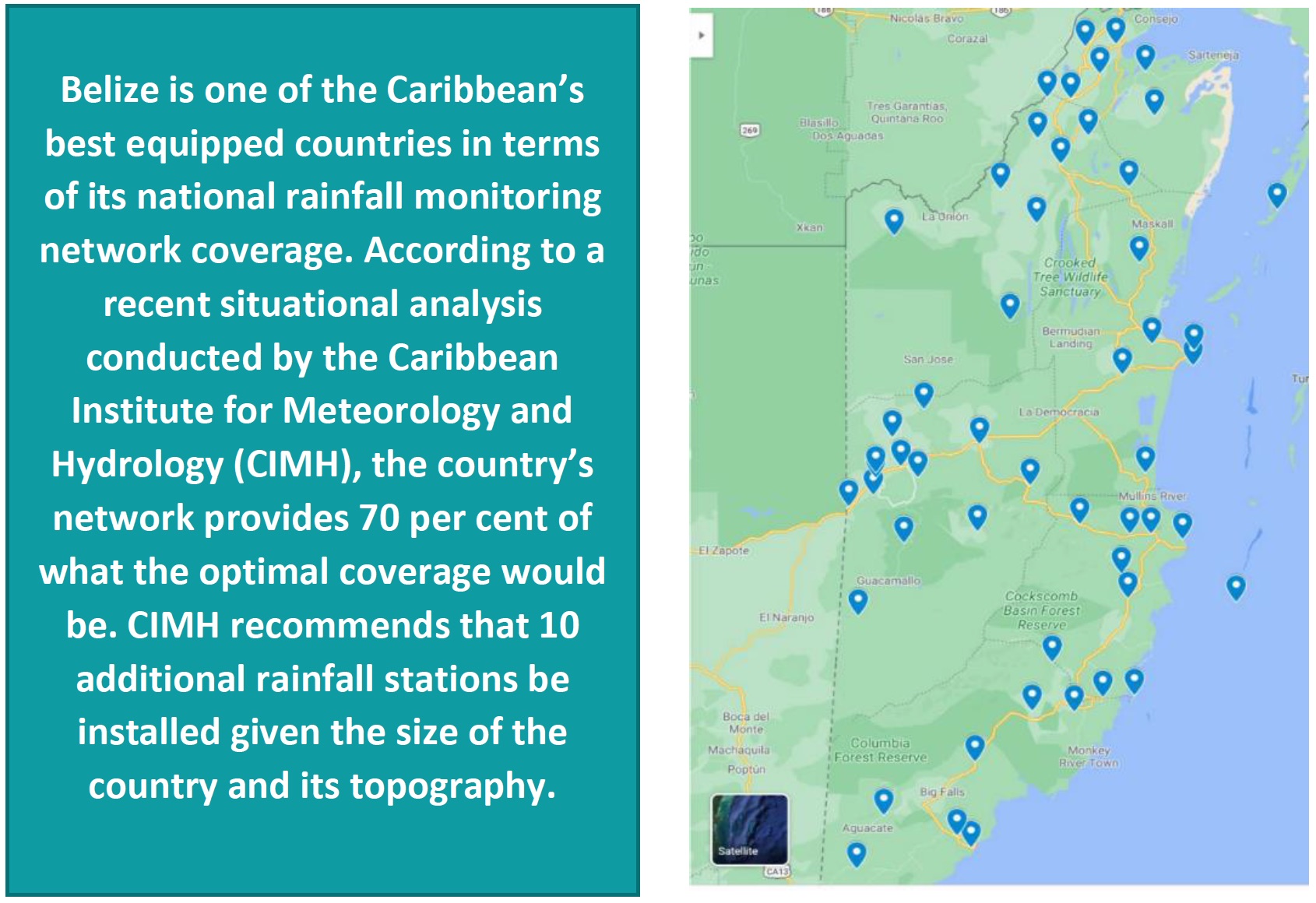 Belize rainfall monitoring network coverage