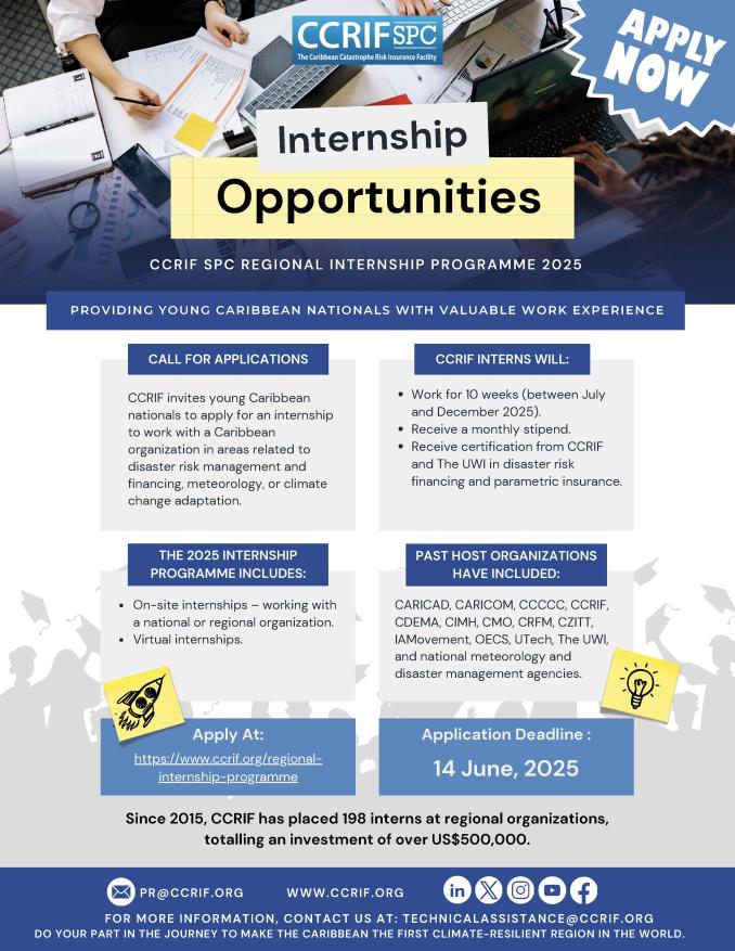 CCRIF SPC Regional Internship 2025 Flyer