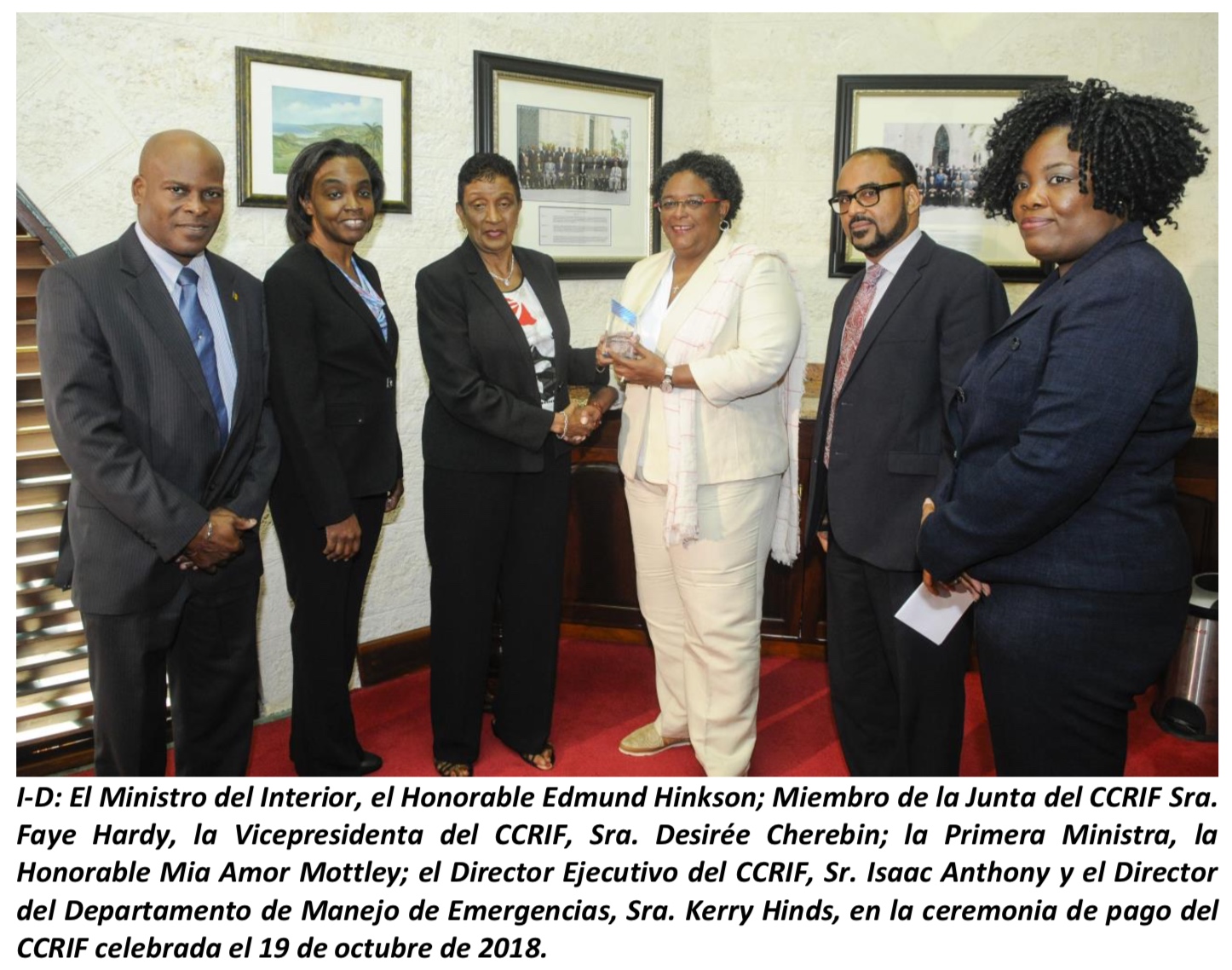 la ceremonia de pago del CCRIF -Barbados -octubre 2018