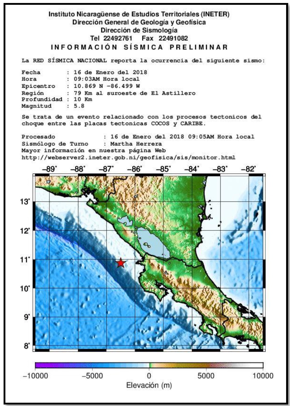 Final Event Briefing - Earthquake - Nicaragua - January 16 2018