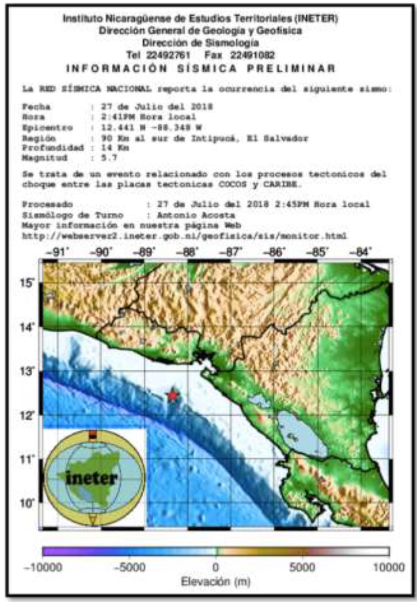 Event Briefing - Earthquake - Nicaragua - July 27 2018