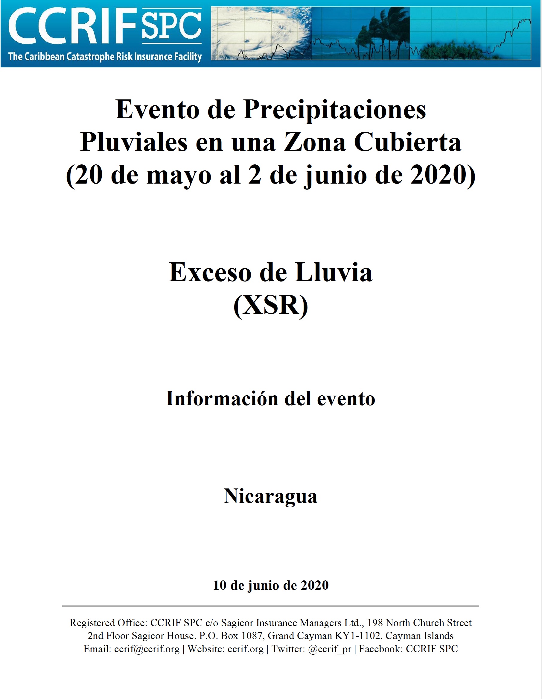 Información del evento - Exceso de Precipitación- Evento de Precipitaciones Pluviales en una Zona Cubierta- Nicaragua - 10 de junio de 2020