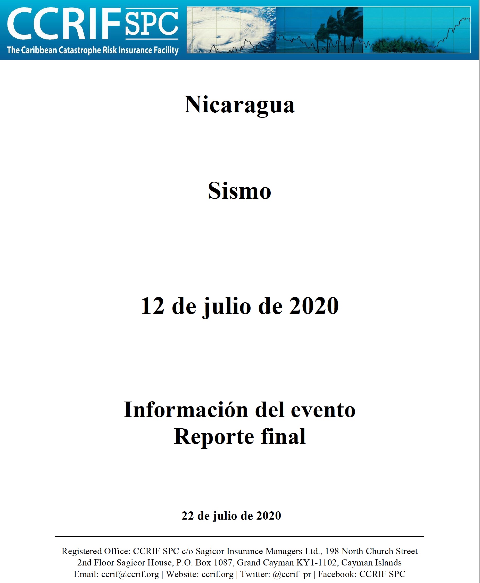 Información del evento - Sismo - Nicaragua - 12 de Julio de 2020