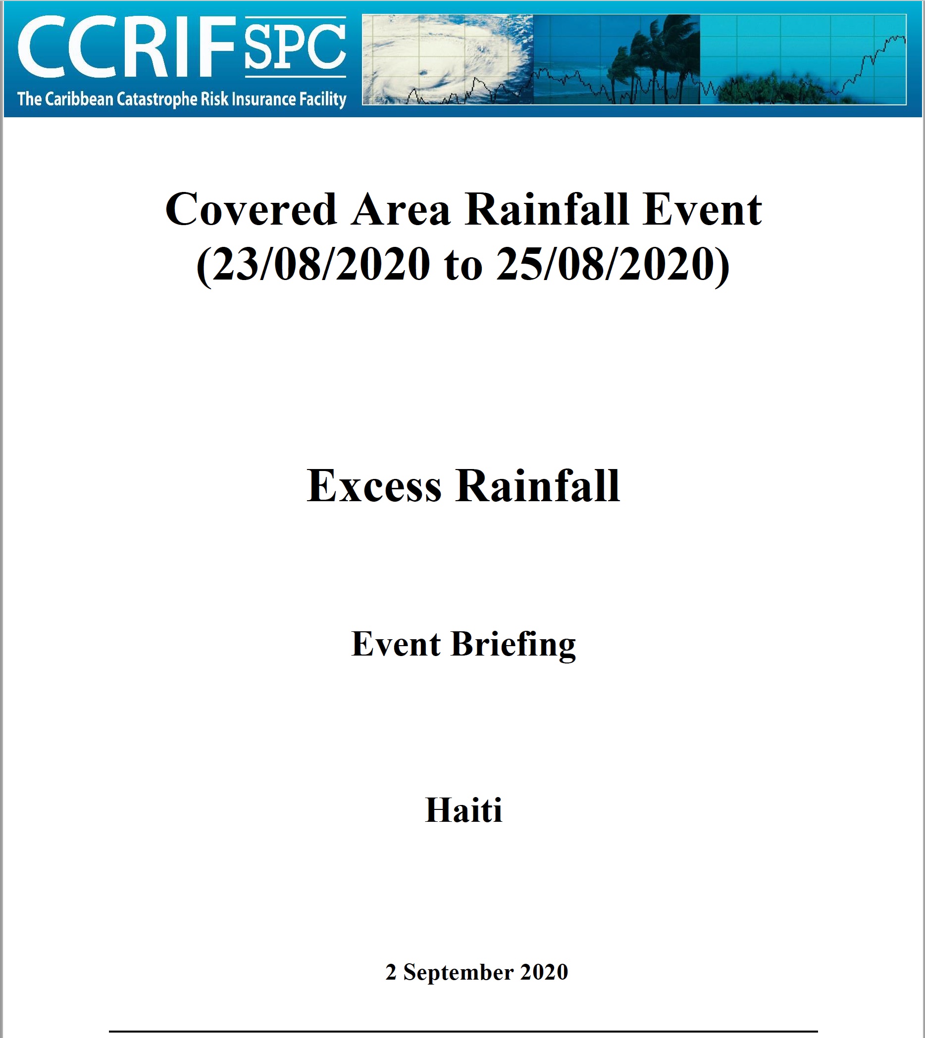 Event Briefing - Excess Rainfall - Covered Area Rainfall Event - Haiti - September 2 2020