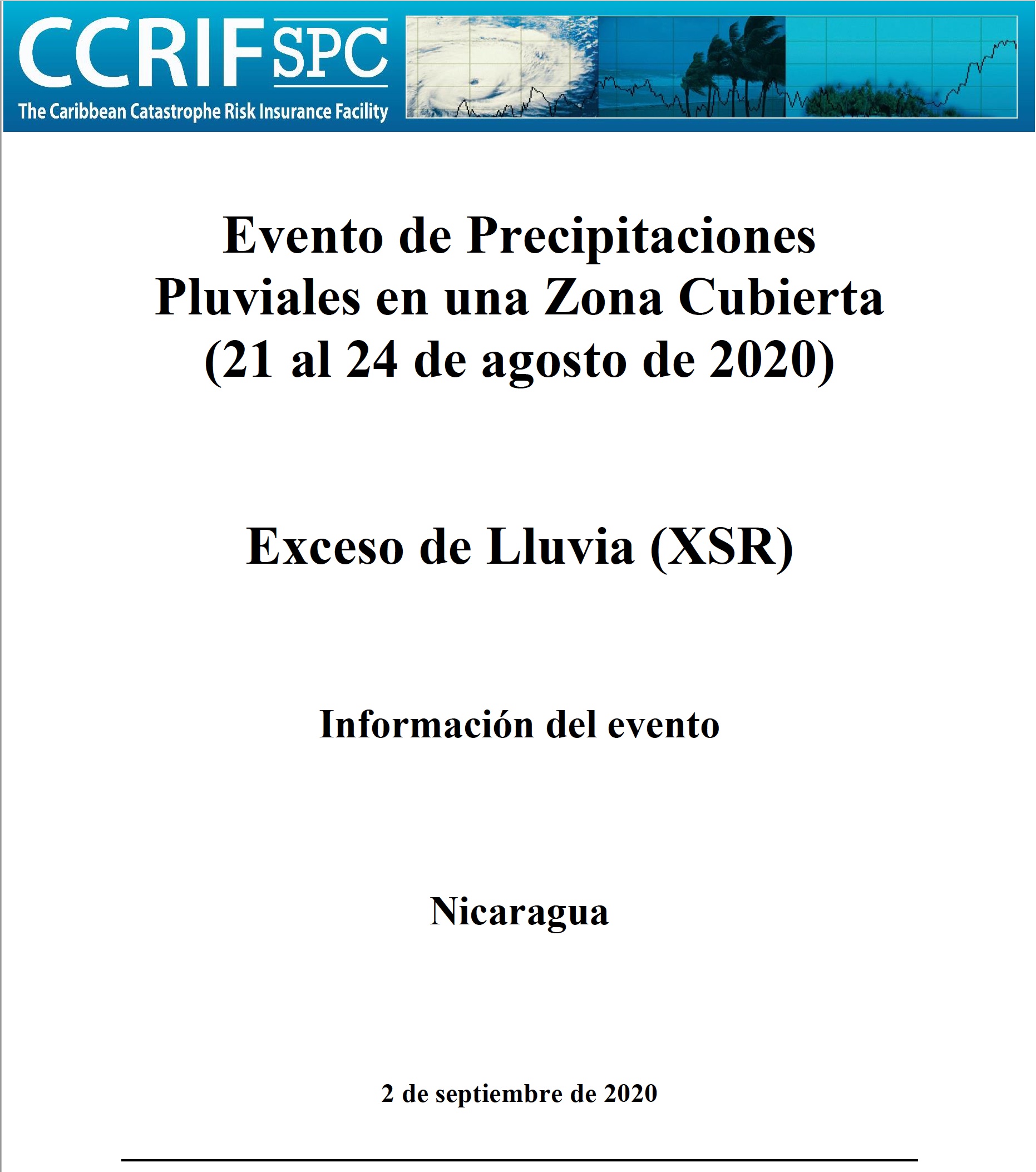 Información del evento - Exceso de Precipitaciones - Episodio de Precipitaciones Pluviales en una Zona Cubierta - Nicaragua - 2 de septiembre de 2020