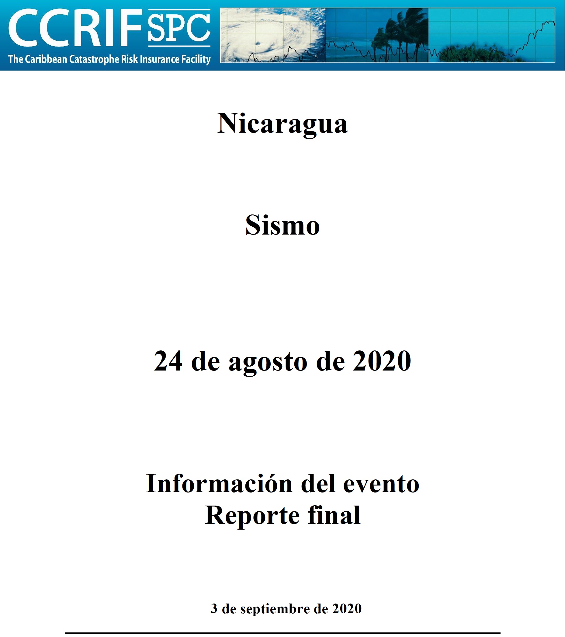 Información del evento - Sismo - Nicaragua - 3 de septiembre de 2020