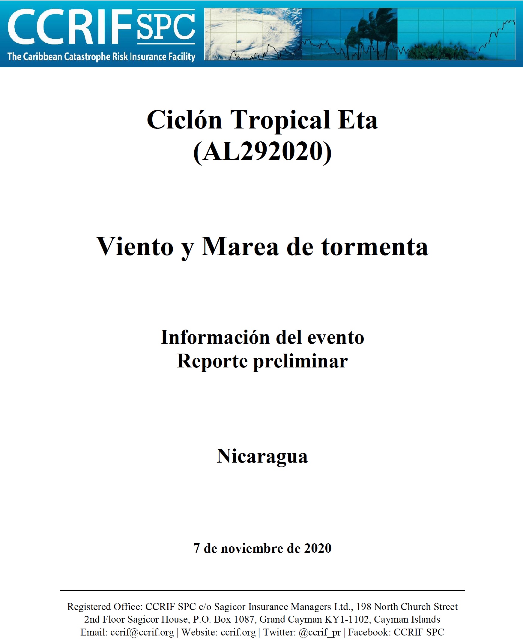 Información del evento - Viento y Marea de tormenta - Ciclón Tropical Eta - Nicaragua - 7 de noviembre de 2020