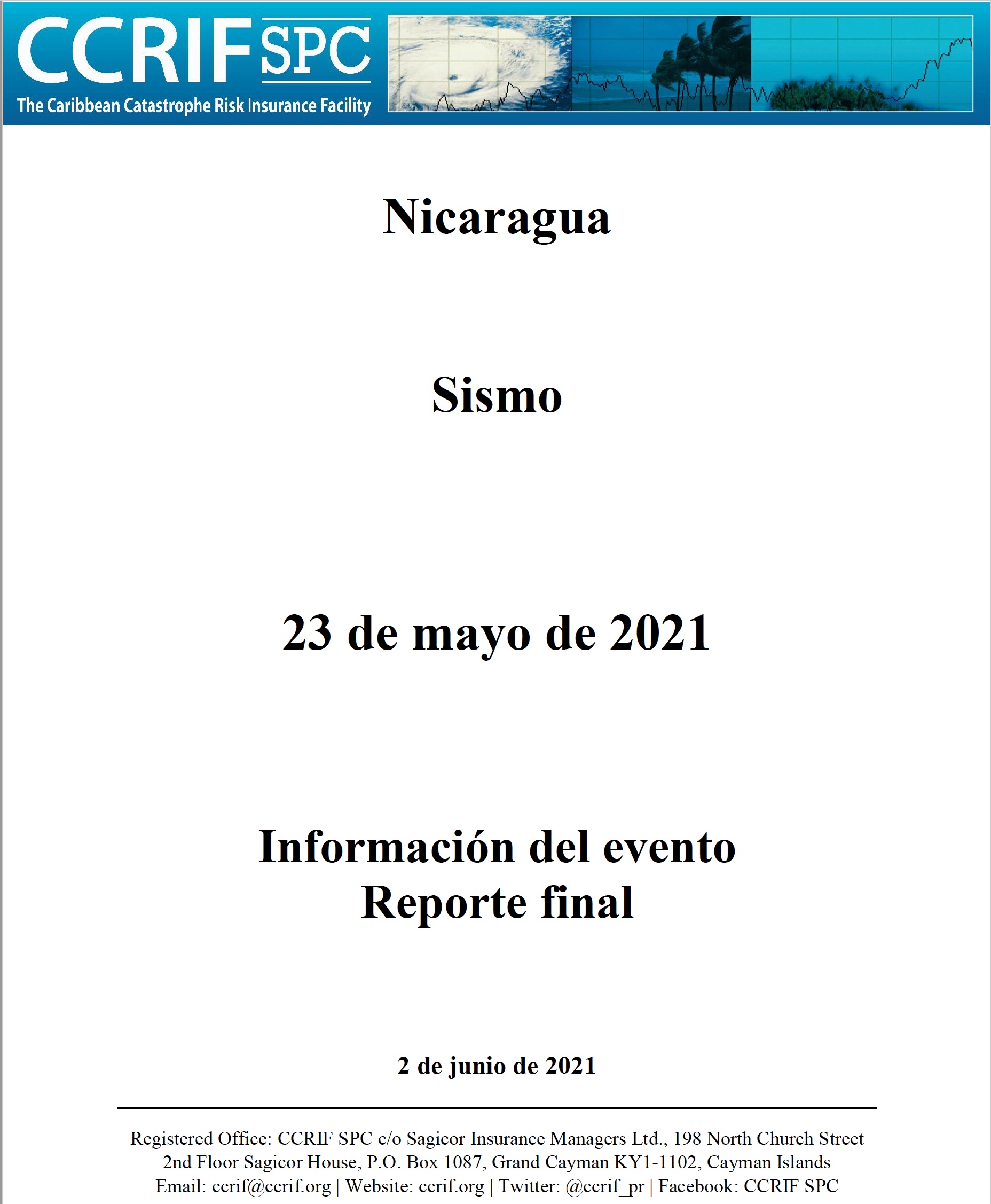 Información del evento Reporte final - Sismo - Nicaragua - 23 de mayo de 2021