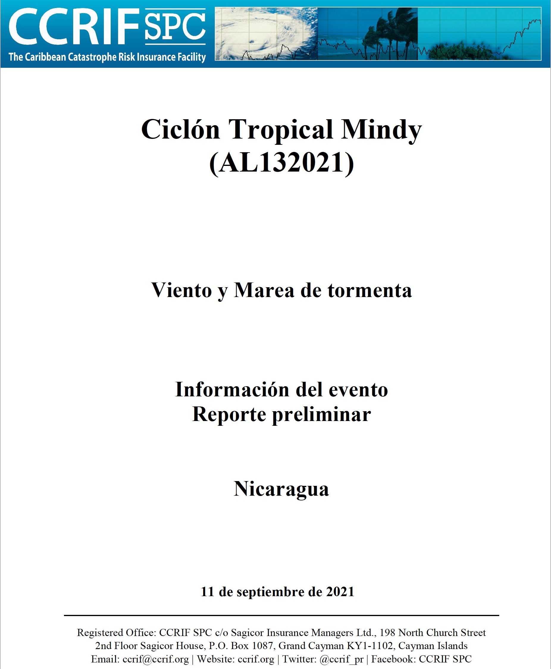 Información del evento Reporte preliminar - TC Mindy - Vicento y Marea de tormenta - Nicaragua - 11 de septiembre de 2021