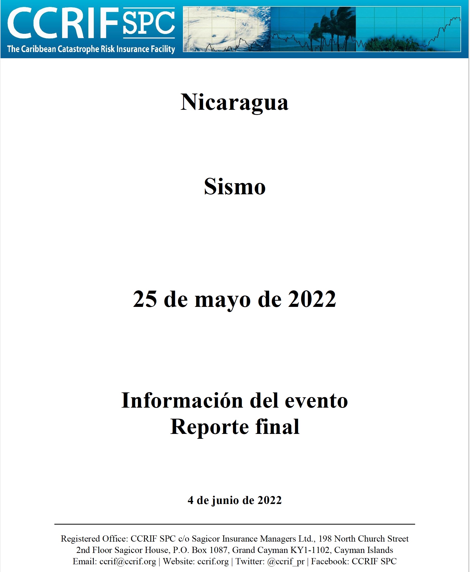 Información del evento Reporte final - Sismo - Nicaragua - 25 de mayo de 2022