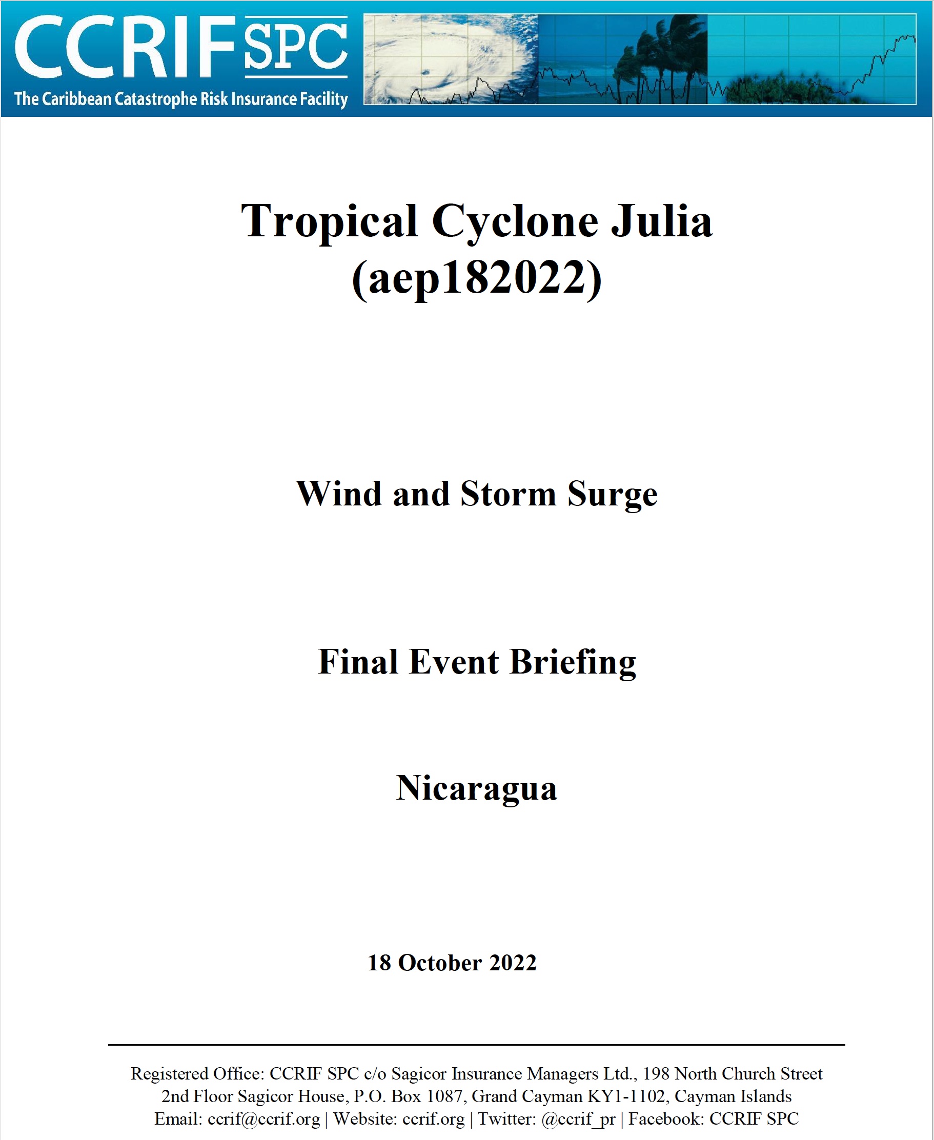 Final Event Briefing - Wind and Storm Surge - TC Julia - Nicaragua - October 18 2022