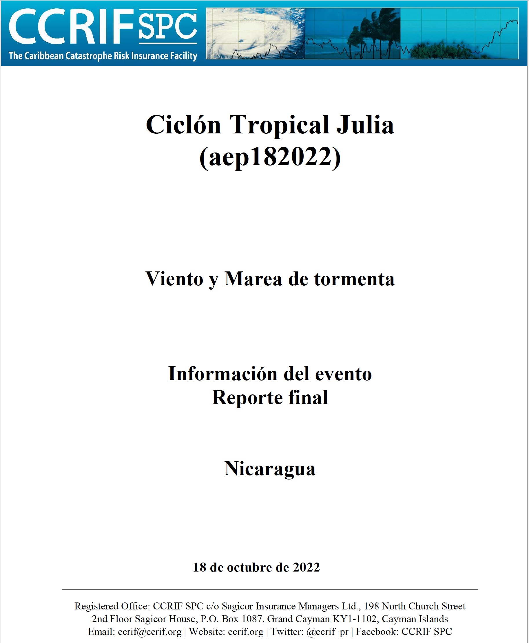 Información del evento Reporte final - Viento y Marea de tormenta - Nicaragua - 18 de octubre de 2022