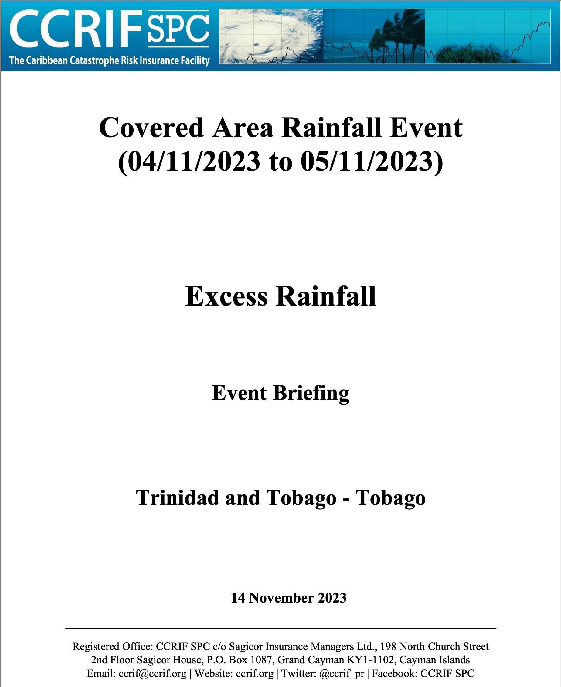 Event Briefing - Excess Rainfall - Covered Area Rainfall Event - Tobago - November 14, 2023