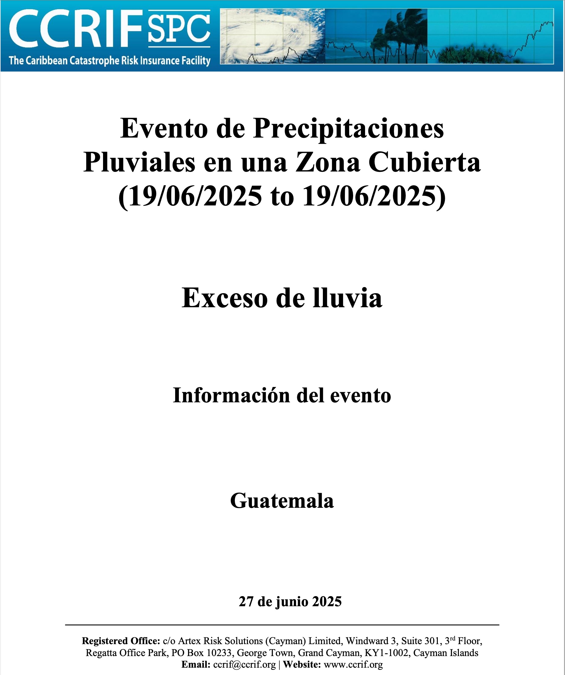 Información del evento - Evento de Precipitaciones Pluviales en una Zona Cubierta (19/06/2025 to 19/06/2025) - Exceso de lluvia - Guatemala - 27 de junio 2025