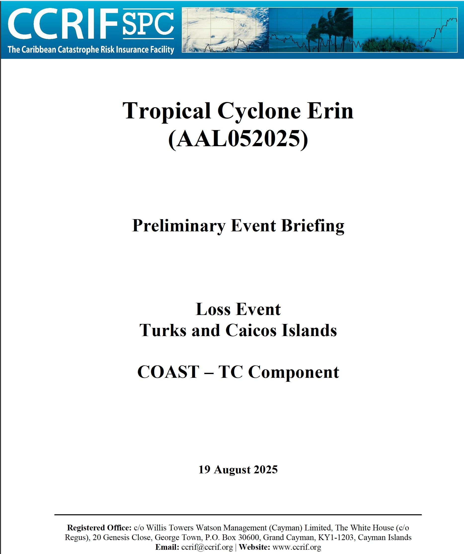 Preliminary Event Briefing - TC Erin - Loss Event - COAST - TC Component - Turks and Caicos Islands - August 19 2025
