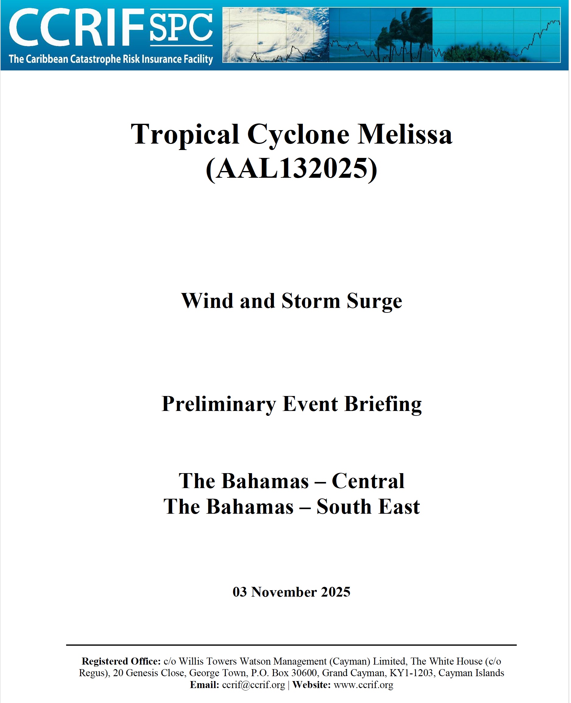 Preliminary Event Briefing - TC Melissa - Wind and Storm Surge - The Bahamas - Central & South East - November 3 2025