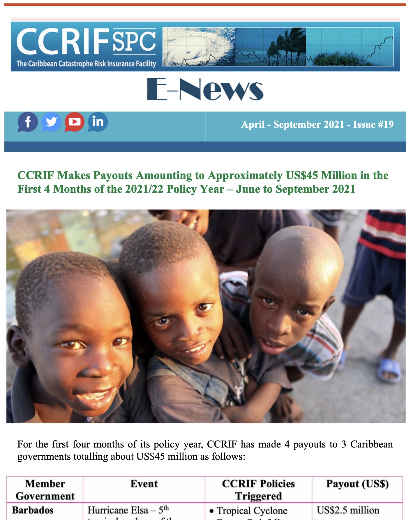 CCRIF SPC - E-News - April/September 2021