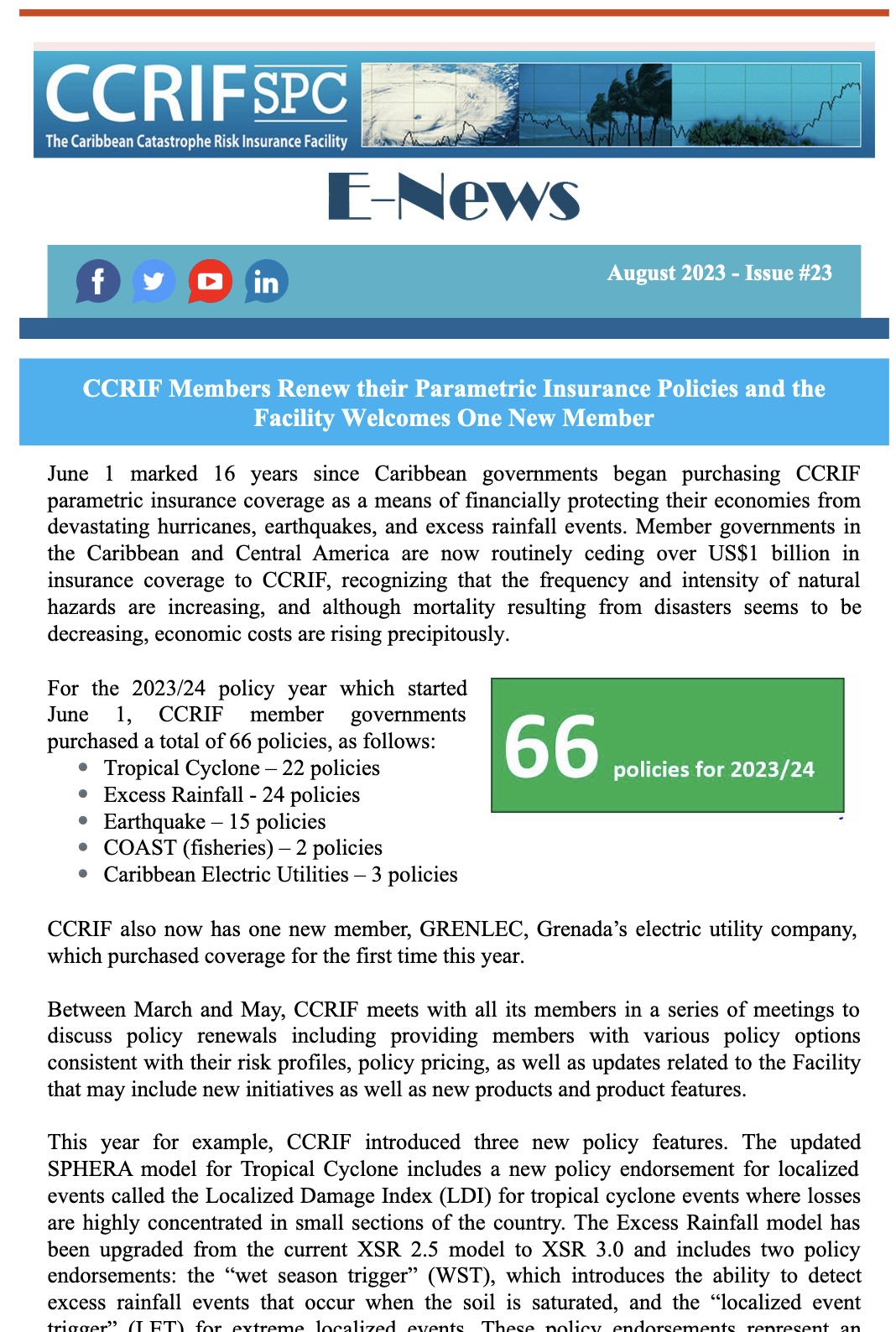 CCRIF SPC E-News - August 2023