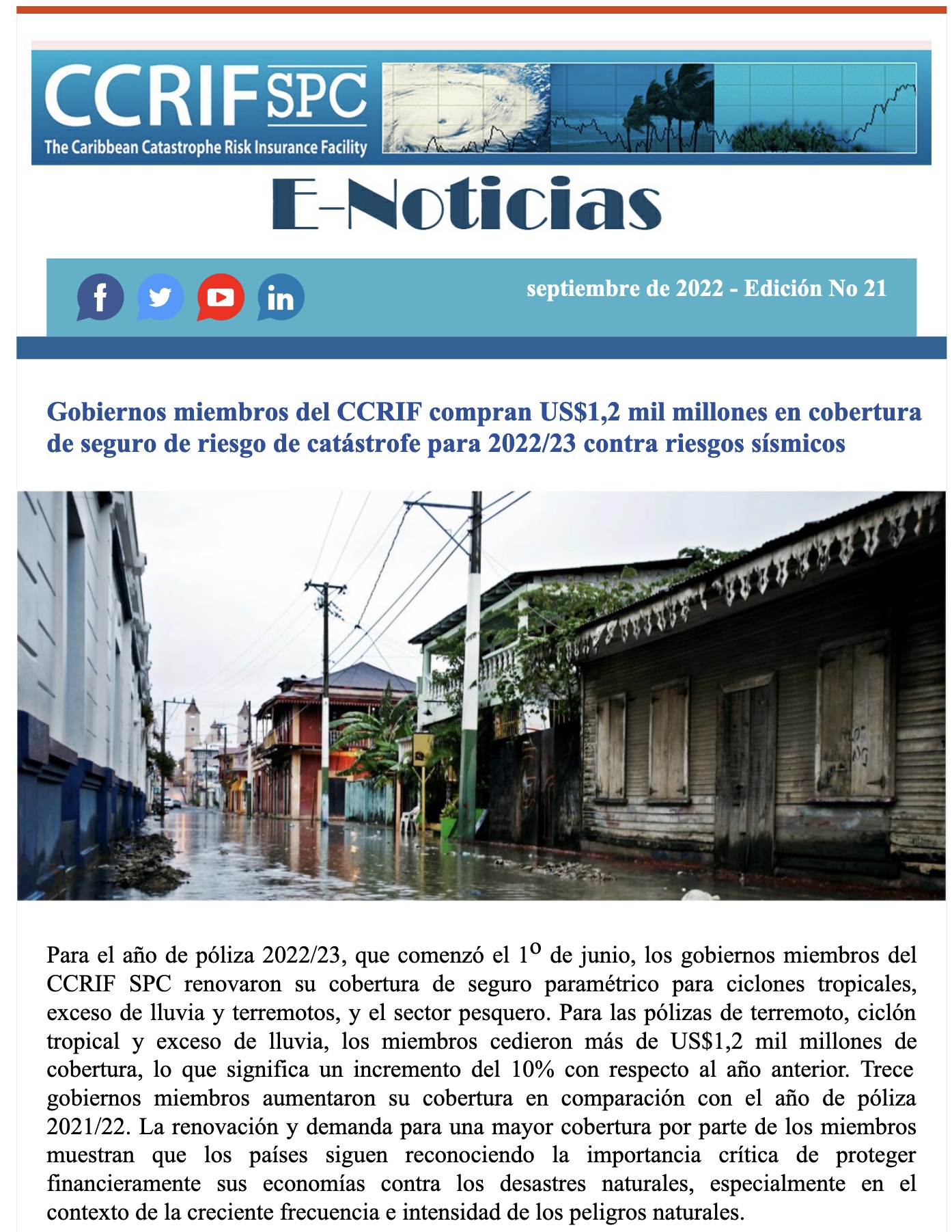 CCRIF SPC E-Noticias septiembre de 2022