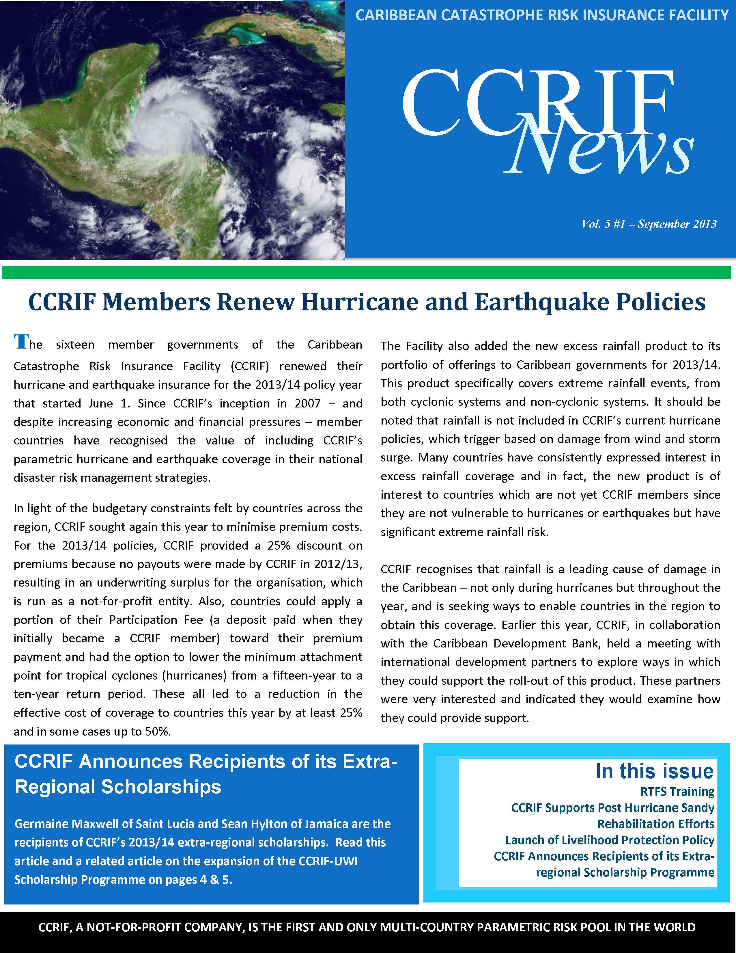 CCRIF News - Vol 5, No 1 - September 2013