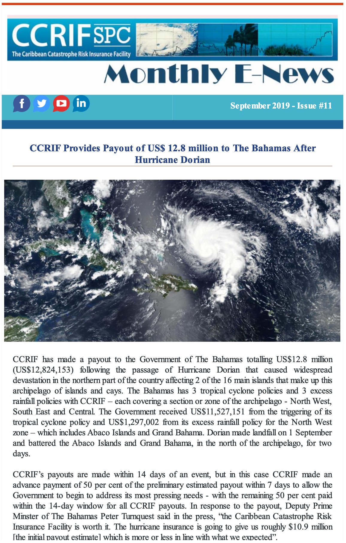 CCRIF SPC - E-News - September 2019