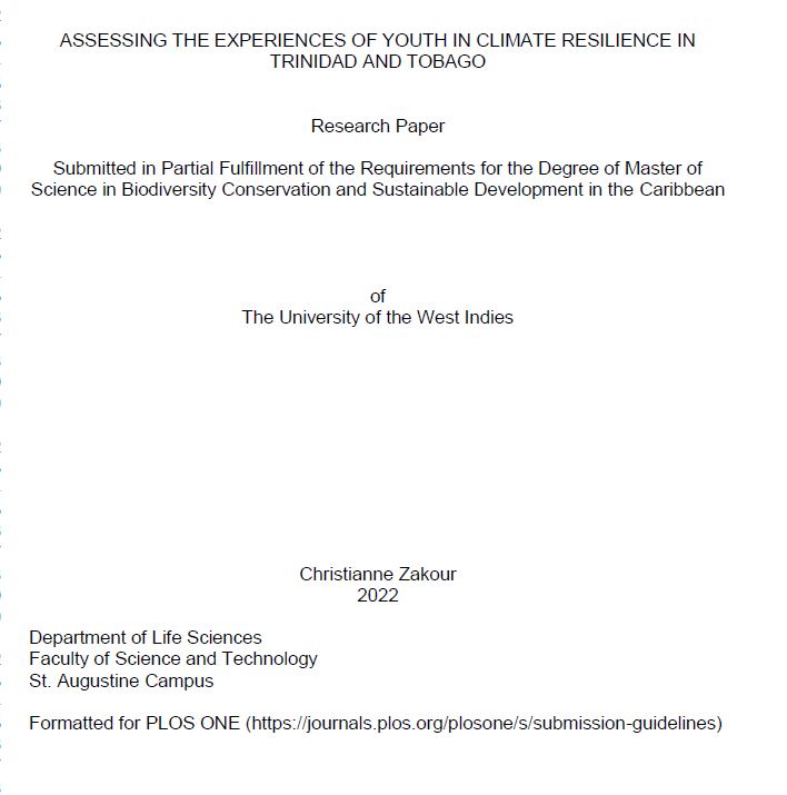 Assessing the Experiences of Youth in Climate Resilience in Trinidad and Tobago