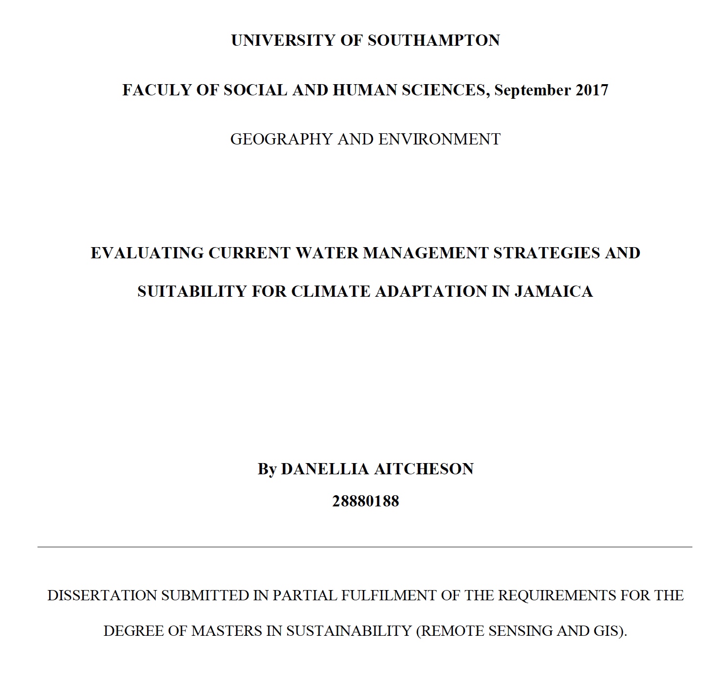 Evaluating Current Water Management Strategies and Suitability for Climate Adaptation in Jamaica