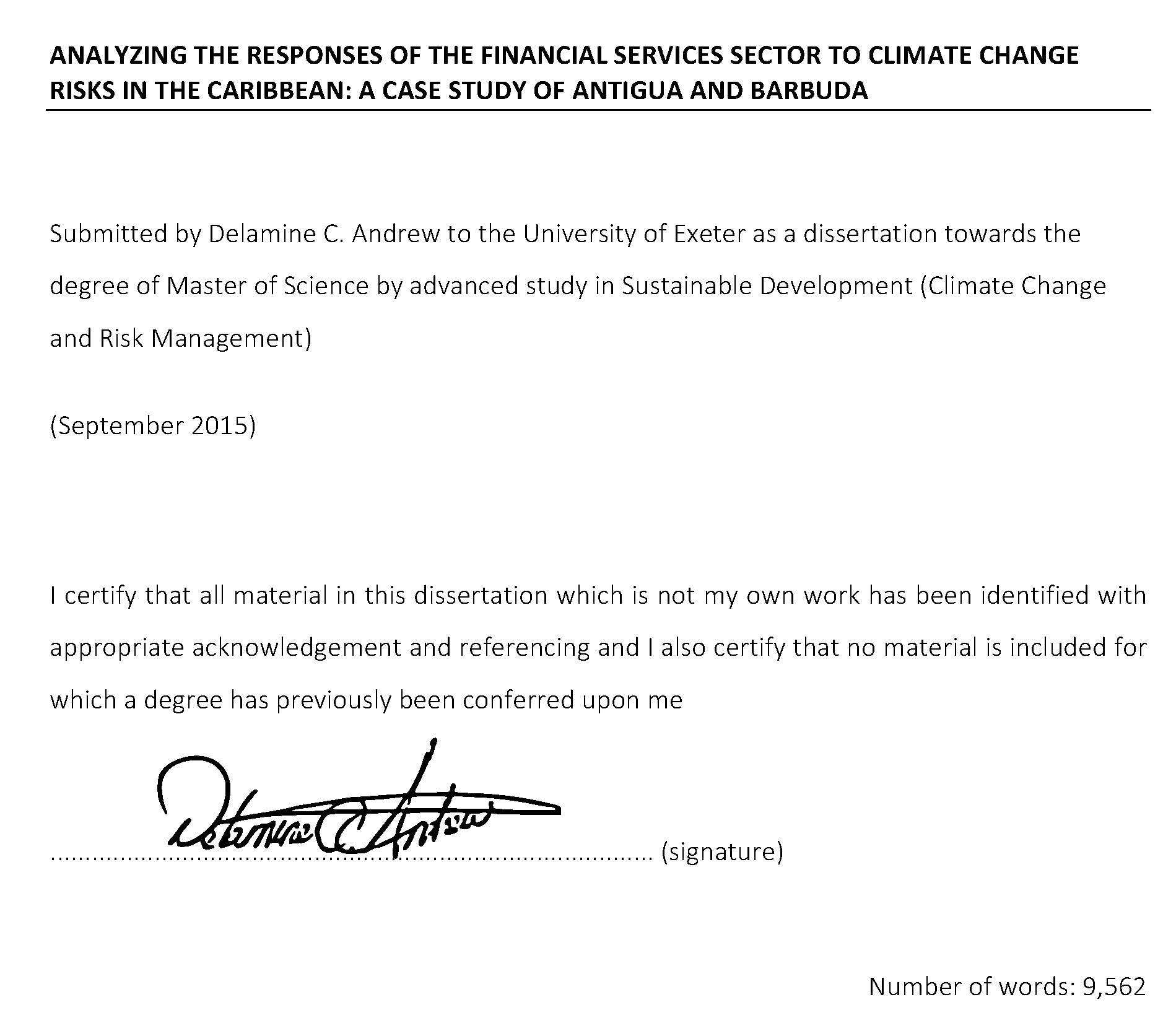Analyzing the Responses of the Financial Services sector to Climate Change Risks in the Caribbean: a case study of Antigua and Barbuda
