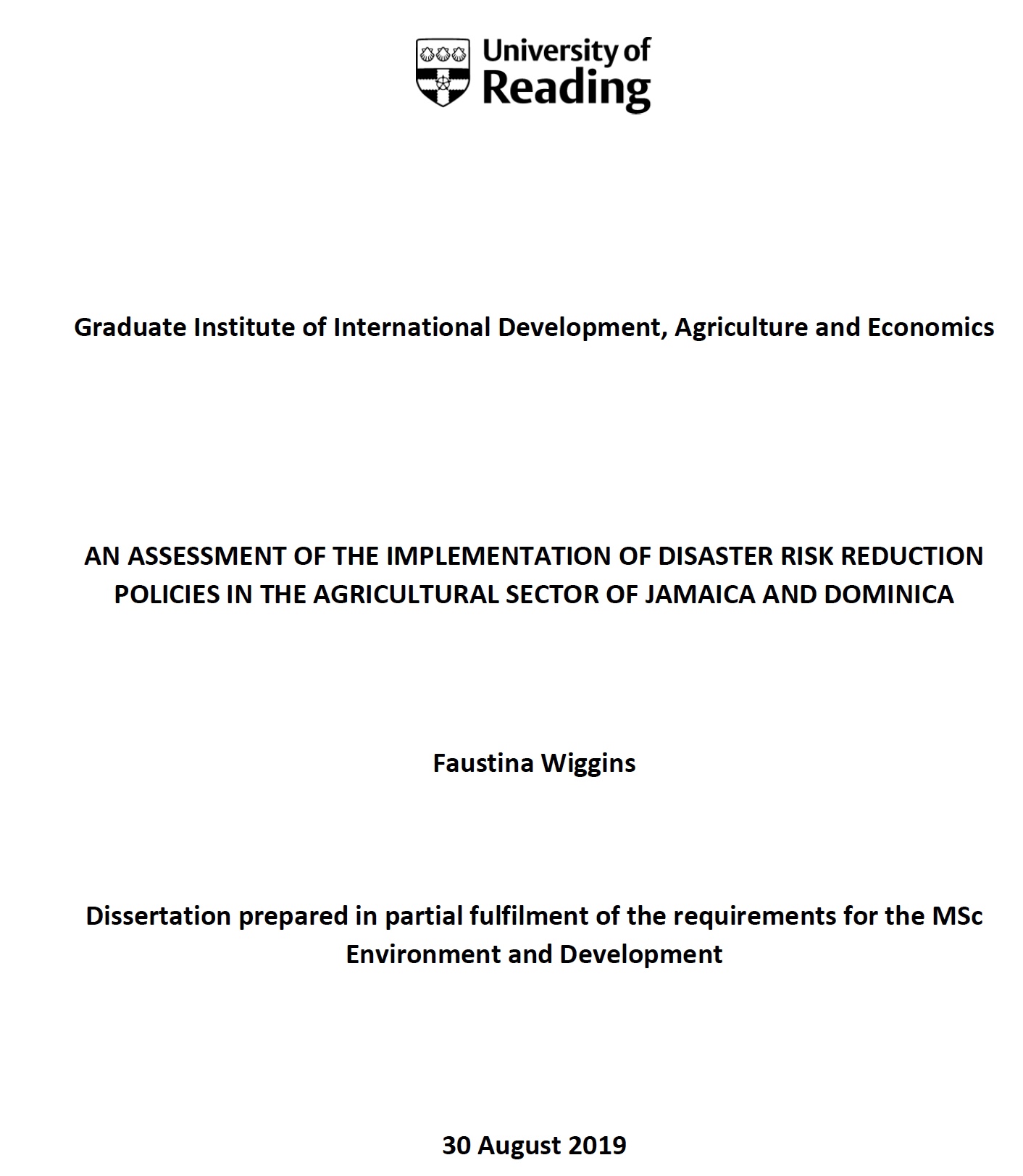 An Assessment of the Implementation of Disaster Risk Reduction Policies in the Agricultural Sector of Jamaica and Dominica