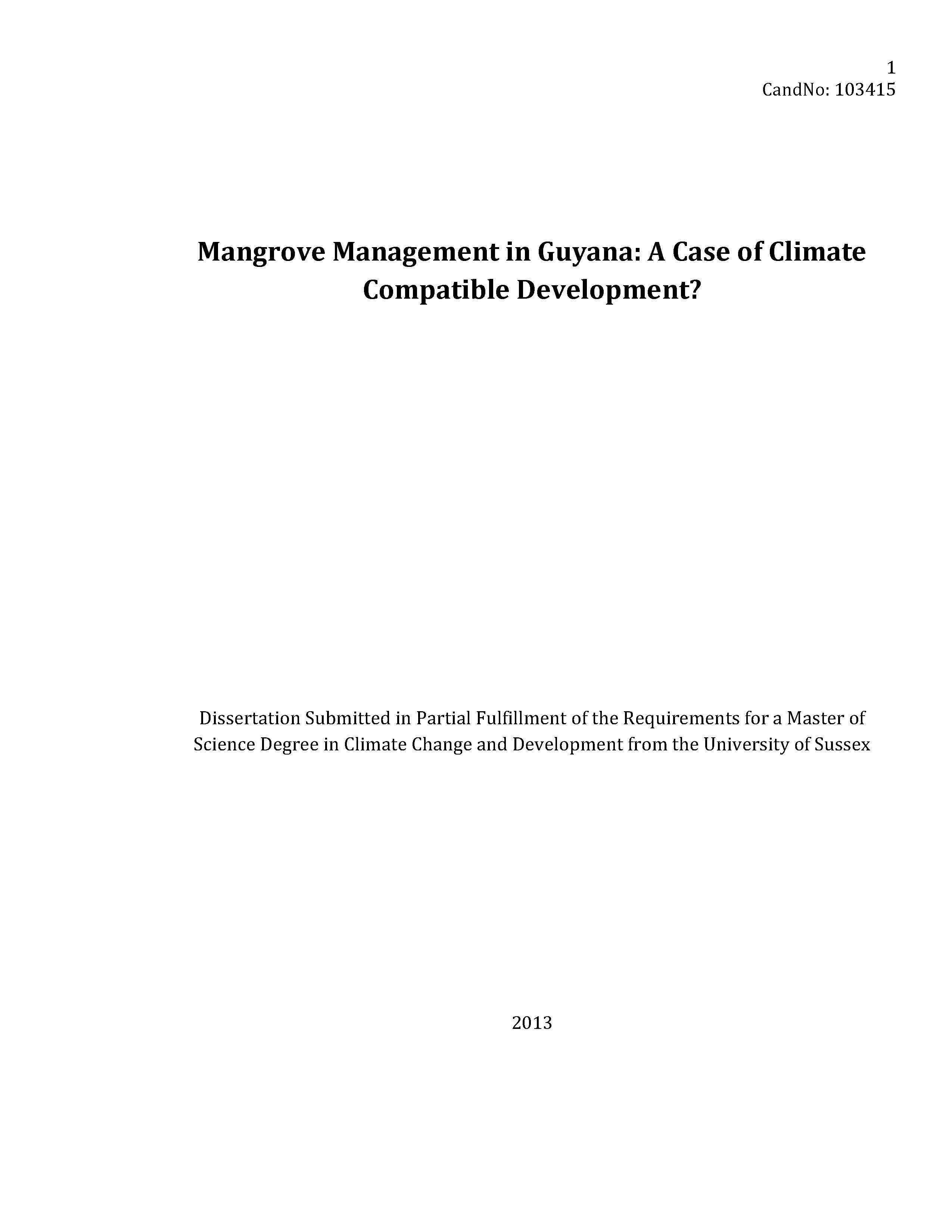 Mangrove Management in Guyana: A Case of Climate Compatible Development