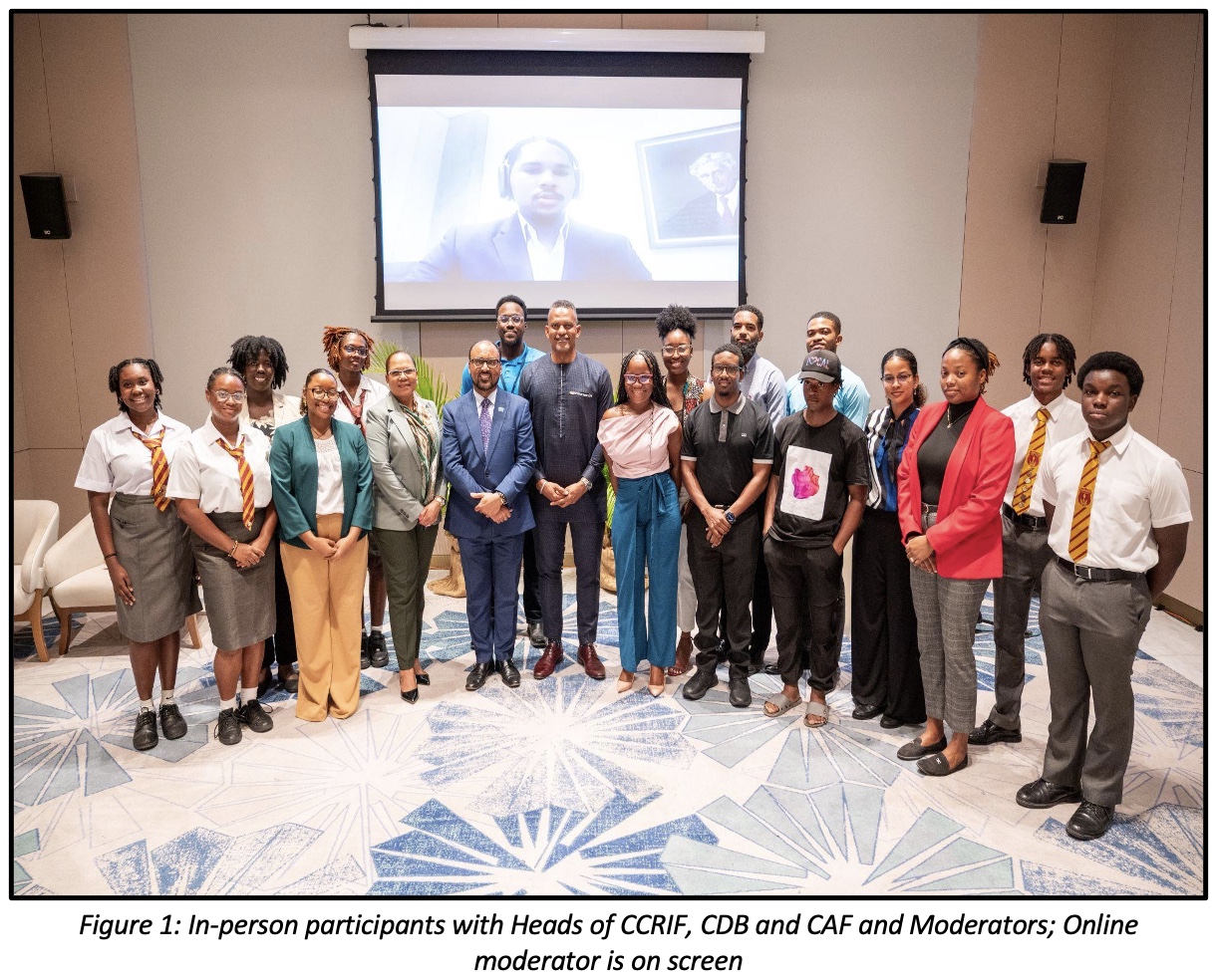 : In-person participants with Heads of CCRIF, CDB and CAF and Moderators; Online moderator is on screen