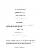 MSc. Dissertation - An analysis of the role of insurance risk management in the minimization of catastrophic risks and disaster management